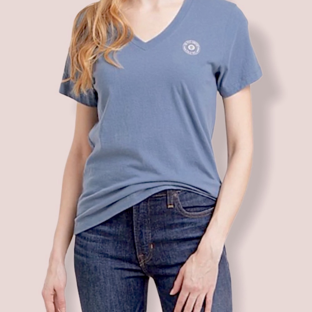 NWT Frye V neck Tshirt logo gray short sleeve tee